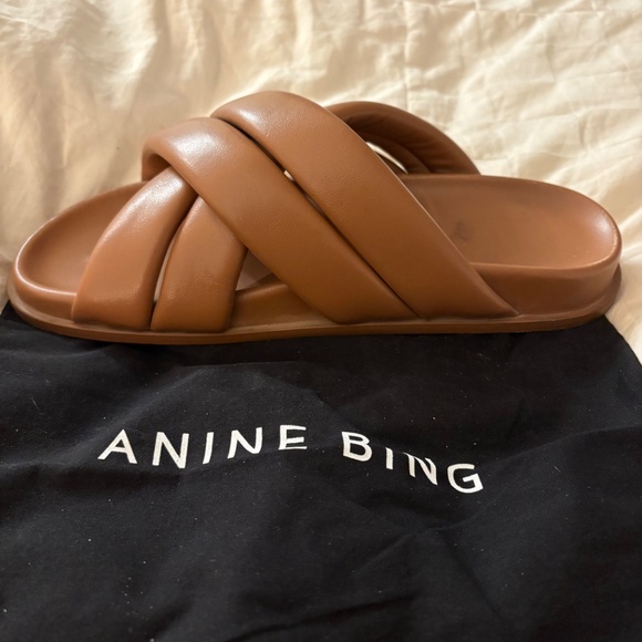 ANINE BING 41 Cris cross puffy slide flat sandal cognac brown - Picture 3 of 10